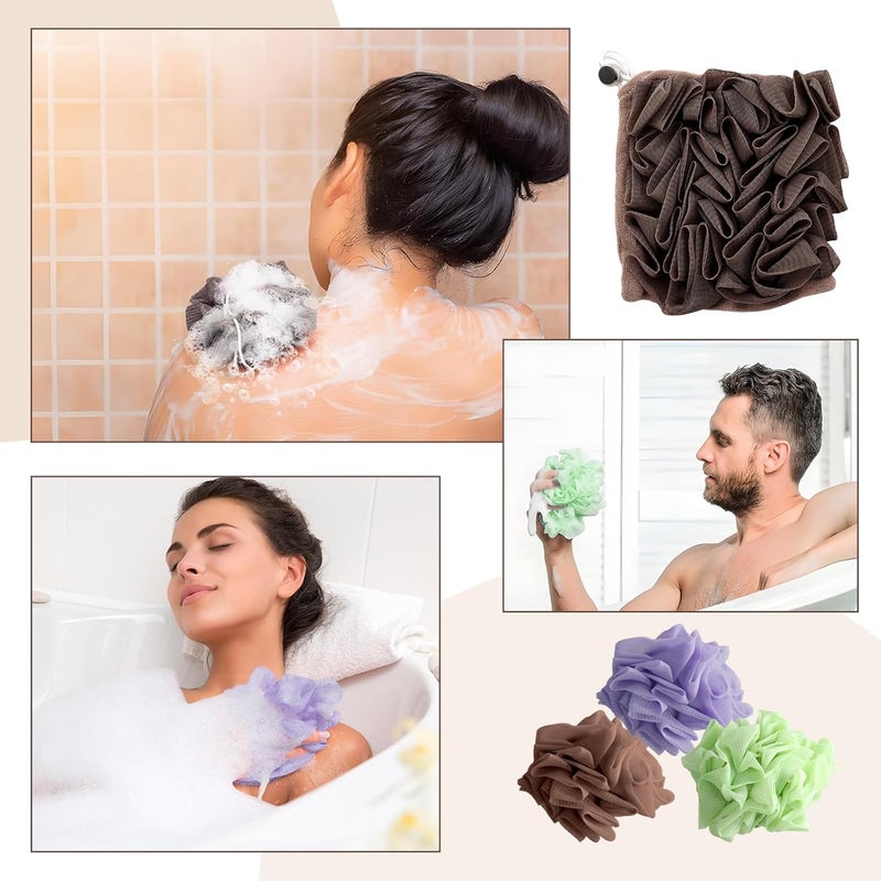 PKRFCJ 3 Pcs Soap Bar Loofah, 2 in 1 Bar Soap Loofah Pouch Can Hold Soap Effective Exfoliation for Bathing (Green+ Coffee Brown+ Purple) - Image 5